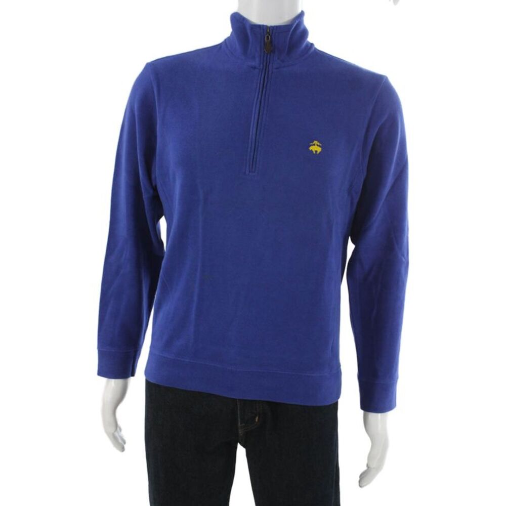 346 Brooks Brothers Mens Pullover Blue Mock Neck Zip Cotton Size S